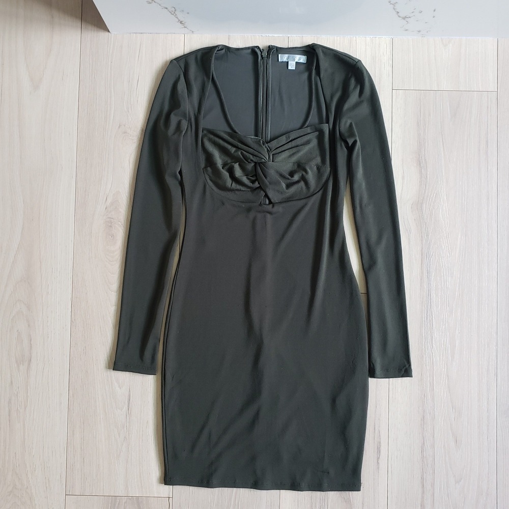 Guess Dress Womens XS Green‎ Emma Bodycon Twist Front Long Sleeve Mini